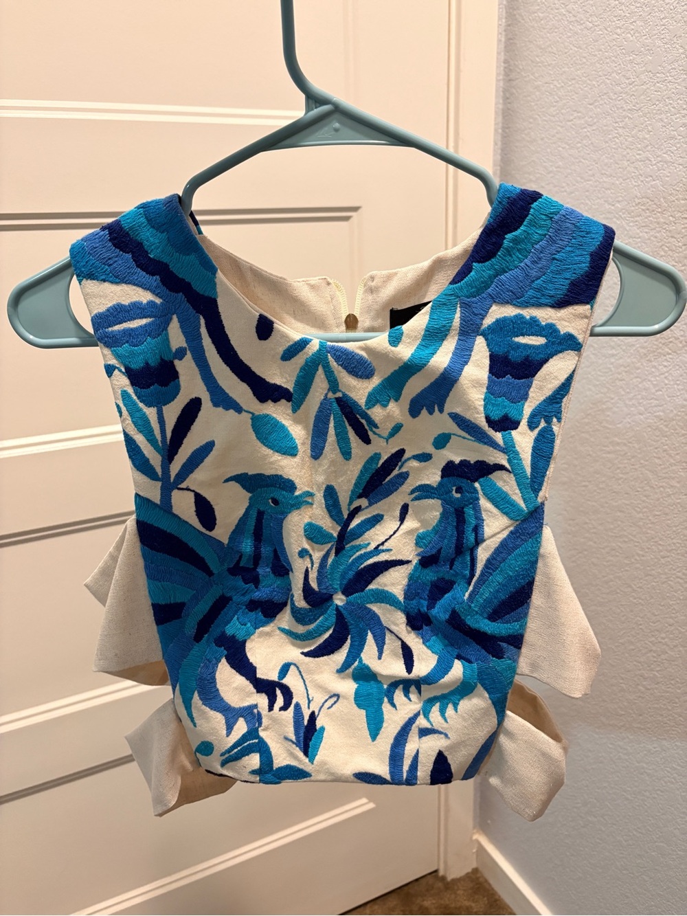Embroidered Blue Floral Crop Top - Women's Size S